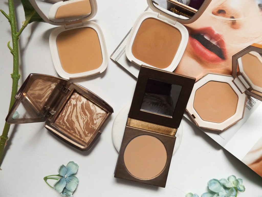 Clockwise: Vesca Kissed by Rio, Vesca Kissed by Santorini, Fenty In da Sun, Tarte Park Ave, Hourglass Bronzer